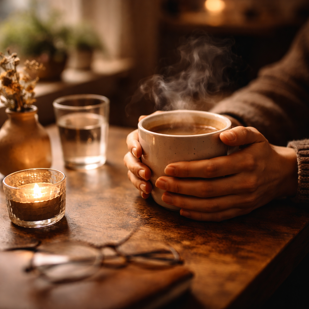 Ember Café – Detail of warm light and coffee
